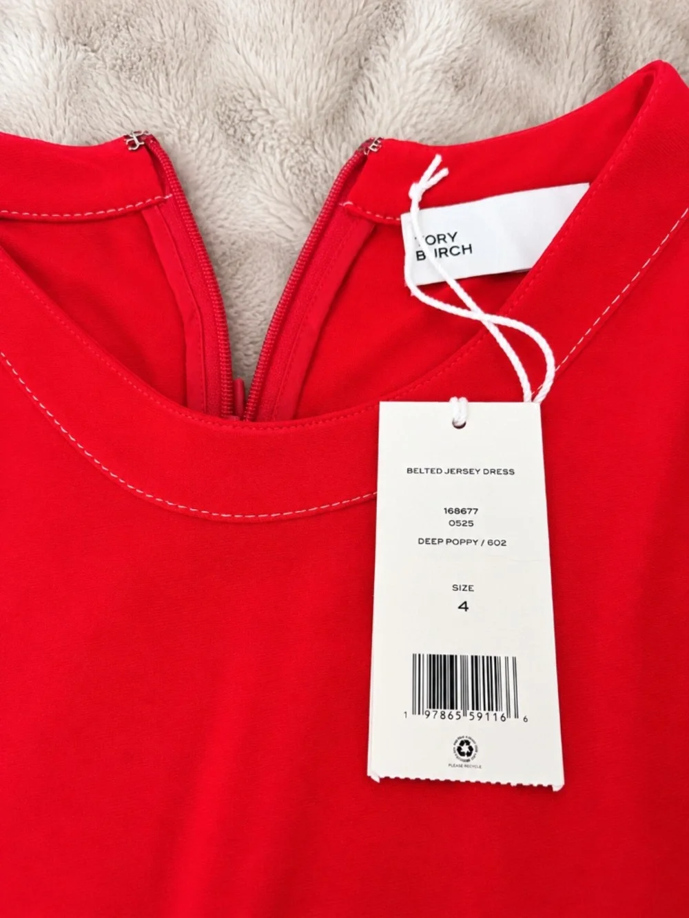 NWT Tory Burch Belted Jersey Midi Dress Deep Poppy Size 4